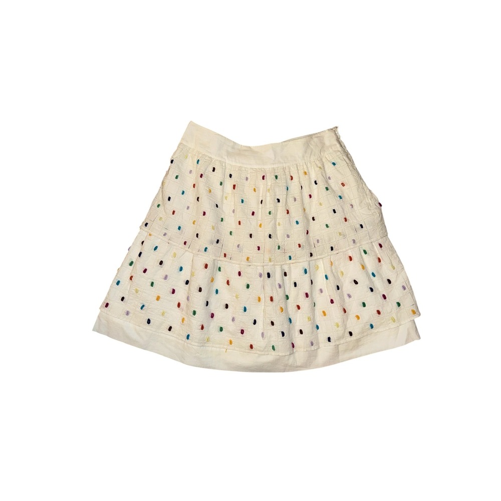 Floreat Skirt Women Size 2 White Embroidered Dot Tiered Boho Mini Skirt